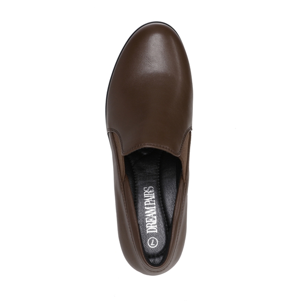 Comfortable Round Toe Block Heel Pumps - DARK BROWN - 4